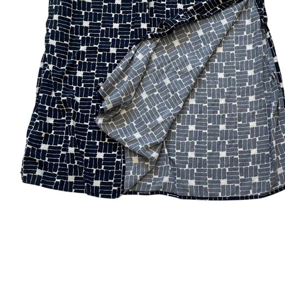 GAP Navy & White Geometric Block Print Smocked Bandeau Strapless Maxi Dress L - Picture 6 of 11